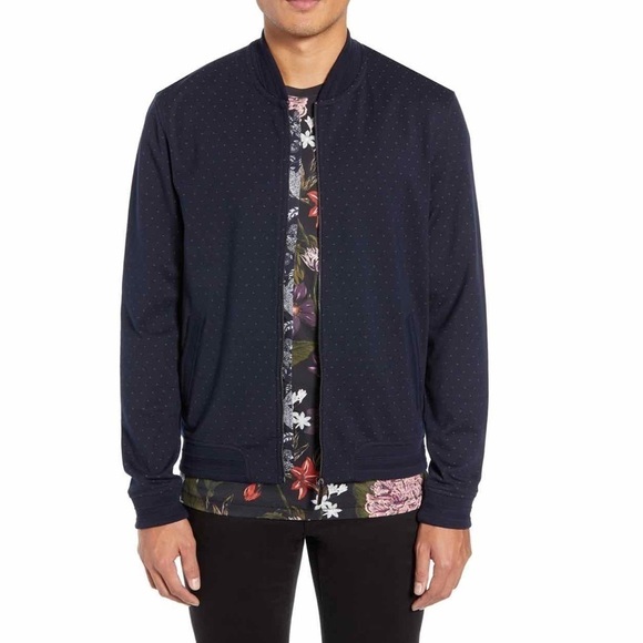Ted Baker Men's Birdseye Printed Bomber Jacket Navy Blue Full Zip 6 (2XL) - Picture 1 of 8